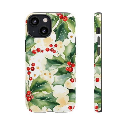 Christmas Holly on a Golden Background - Impact Resistant Phone Case iPhone 13 Mini Glossy